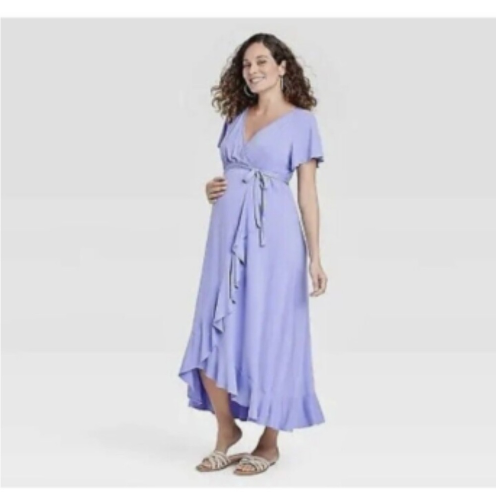 Isabel Maternity Ruffle Wrap Dress in Soft Lavender